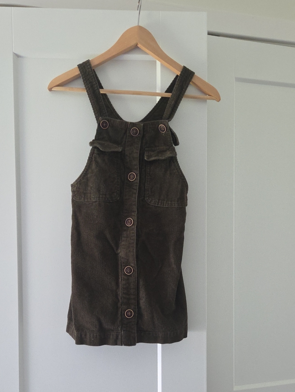 Zara Dark Brown Corduroy Button-Front Overall Dress
